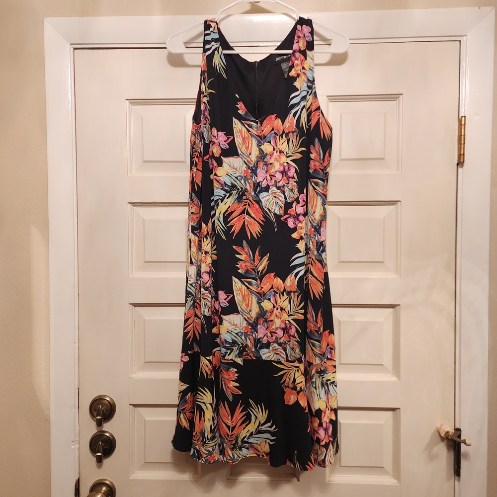 SOFT WORKS Tropical Bloom Sleeveless Midi Dress XL Lined V-Neck All Occsasion